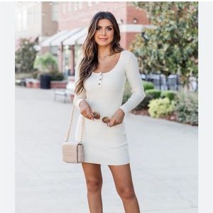 Pink Lily Stay Holding On Cream Ribbed Henley Mini Dress
